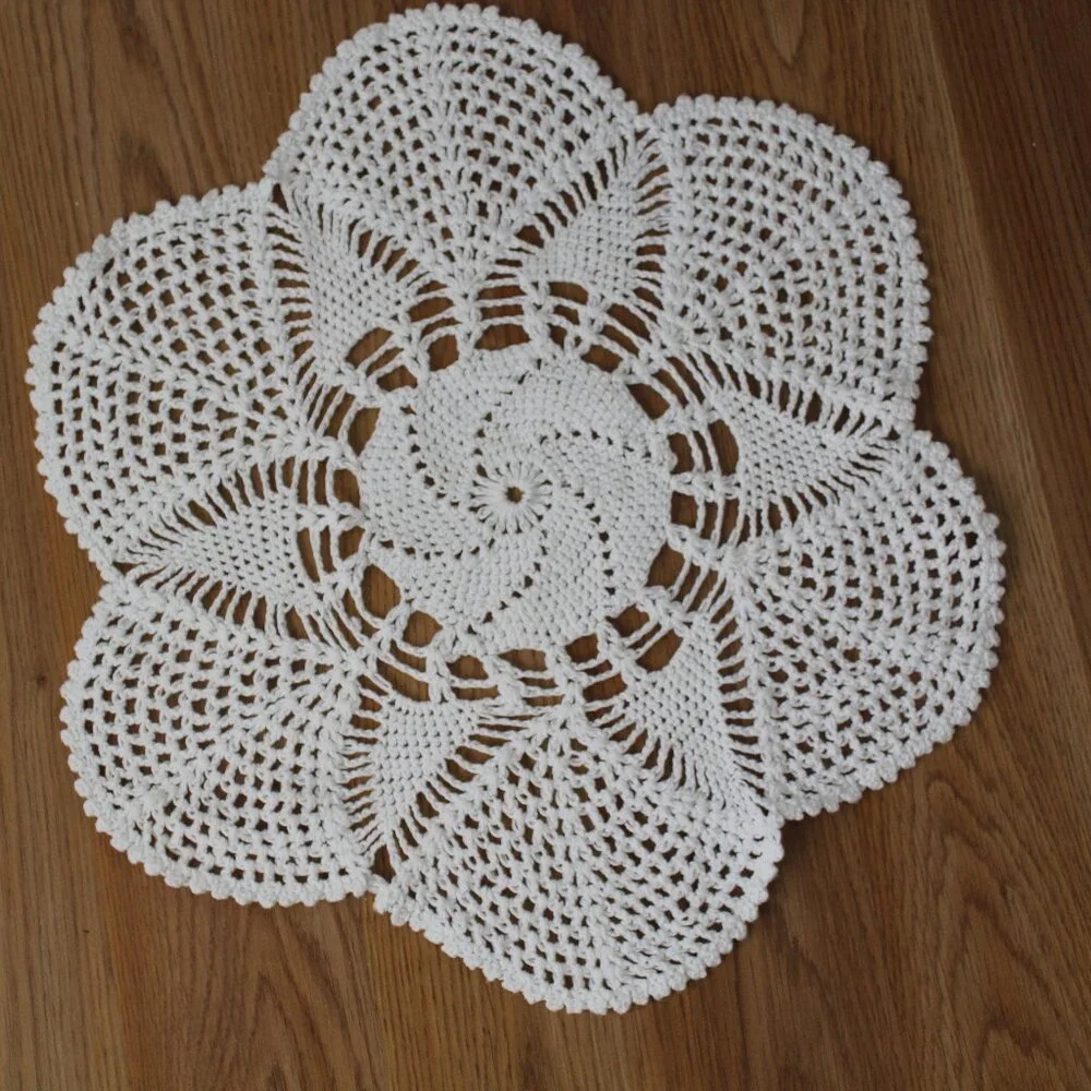 Set of Two Handmade Vintage White Crocheted Table Doilies Scarves